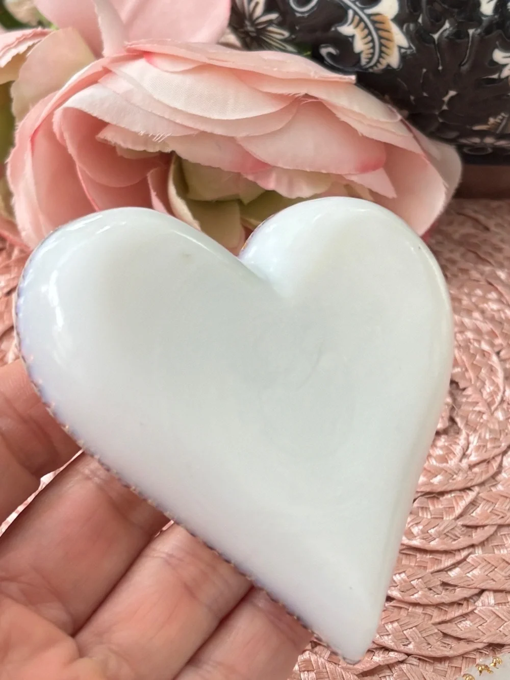 Vintage Milk Glass Hand Painted Flowers Heart Shaped Trinket Dish (set of 2)